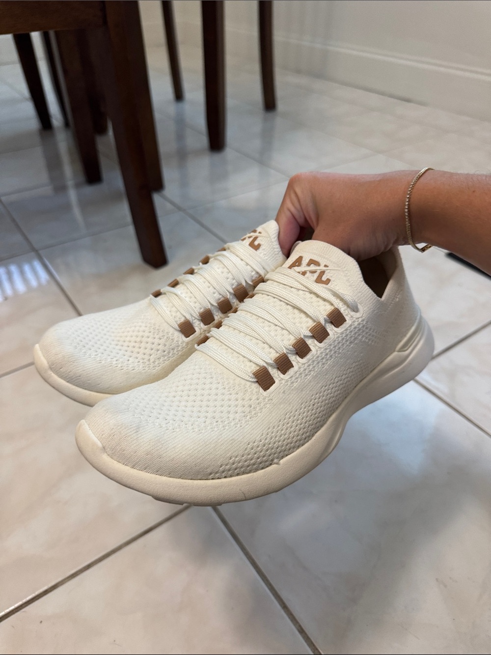 APL Knit Athletic Sneakers in Cream with Tan Accents